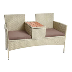 2 Fauteuils de jardin avec table et rangement intégrés en polyrotin beige