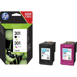 HP 2x 301 2-pack Black/Tri-color Original Ink Cartridges cartouche d'encre 2 pièce(s) Rendement standard Noir, Cyan, Magenta, Jaune