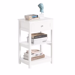 Table de Chevet FBT46-W Bout de Canapé SoBuy avec 1 tiroir et 2 étagères de rangement - Blanc