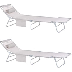 Longues Bains de soleil Transats de Jardin Pliant Chaises de Camping inclinables, pliables et réglables Lot de 2 Chaises - Beige, OGS35-MIx2 - Sobuy
