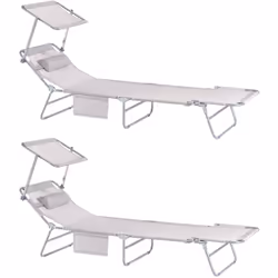 Lot de 2 Bains de soleil SoBuy pliable et réglable. Avec le pare-soleil réglable en continu, l'appui-tête amovible et la poch ...