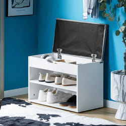 SoBuy Banc à Chaussures avec Rangement et Coussin Meuble Entrée à 2 Niveaux pour Chaussures Banc de Rangement Gris 60x30x44cm