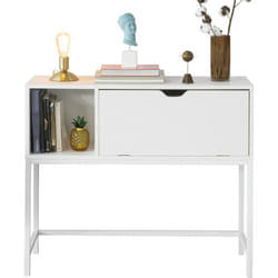 Table Console Table d'appoint Table d'Entrée Bureau Informatique pour Ordinateur avec 1 Abattant et 1 Compartiment Cadre métal,FSB21-W Sobuy