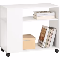 SoBuy FBT34-W Bout de Canapé Table Café roulante avec 2 étagères de rangement, 2 Niveaux Bibliothèque à roulettes Bout de Can ...