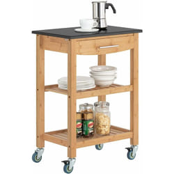 Chariot de cuisine de service roulant, Desserte sur roulettes en bambou Plateau en Granit L58xP40xH87cm (Noir) Sobuy FKW28-SCH