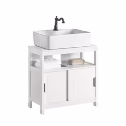 SoBuy FRG128-W Meuble sous-Lavabo Meuble de Salle de Bain Vasque - 1 étage et 2 Portes coulissantes -Blanc