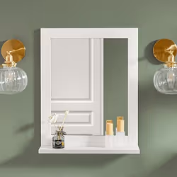 SoBuy FRG129-W Miroir Mural Rectangulaire Miroir de Salle de Bain avec étagère Miroir de Douche Miroir Maquillage Blanc 40x49 ...