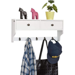 Sobuy - FRG178-W Portemanteau Étagère murale Porte-manteau salle de bain Meuble d'entrée avec 2 tiroirs et 5 crochets - Blanc