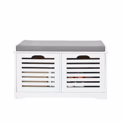 SoBuy FSR23-K-W Banc de Rangement avec Coussin Rembourré et 2 Cubes Meuble dEntrée Commode à Chaussure Meuble de Rangement Ba ...