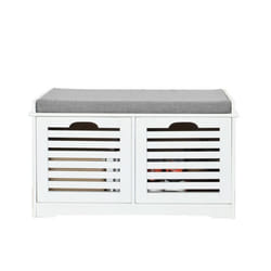 SoBuy FSR23-K-W Banc de Rangement avec Coussin Rembourré et 2 Cubes Meuble dEntrée Commode à Chaussure Meuble de Rangement Banquet