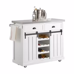 SoBuy Desserte de Cuisine à Roulettes avec Plan Inox 2 Tiroirs 2 Portes 4 Étagères Porte-Bouteilles 116x46x95cm FKW94-W
