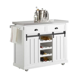 SoBuy Desserte de Cuisine à Roulettes avec Plan Inox 2 Tiroirs 2 Portes 4 Étagères Porte-Bouteilles 116x46x95cm FKW94-W