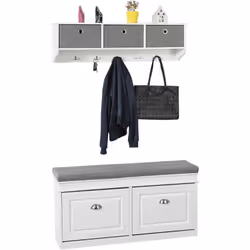 SoBuy FSR64-W + FRG282-W Set de Banc de Rangement avec Coussin Rembourré, 2 abattants + Meuble d'Entrée Portemanteau Mural 3 ...