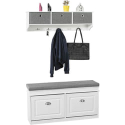 Sobuy - FSR64-W + FRG282-W Set de Banc de Rangement avec Coussin Rembourré, 2 abattants + Meuble d'Entrée Portemanteau Mural 3 Tiroirs