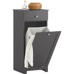 Sobuy - Meuble Bas de Salle de Bain Armoire Toilette avec 1 Tiroir et 1 Panier à Linge Gris Foncé BZR21-DG