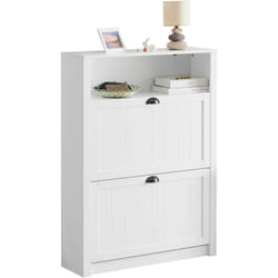 FSR87-W Meuble de Rangement à Chaussures Armoire à Chaussures Commode à Chaussures 2 abattants - Sobuy