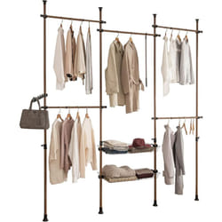 Sobuy - KLS04-BR Télescopique Garde-Robe Système de Penderie Télescopique avec 5 Barres Portant de Vêtement, 2 Paniers, 1 Bras de Garde-Robe Latéral