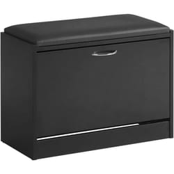 FSR16-SCH Banc Armoire à Chaussures 1 abattant avec Coussin Meuble d'entrée Coffre Rangement pour Chaussures - Noir - Sobuy