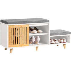 Sobuy - FSR125-WN Banc de Rangement, Banc à Chaussures avec 2 Coussin Rembourré, Meuble Bas Entrée sur Pieds avec 1 Porte Coulissante et 3