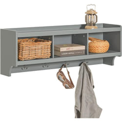 Sobuy - FHK28-HG Porte Manteau Mural, Étagère de Rangement, Meuble Entrée, Vestiaire avec 3 Compartiments et 4 Crochets Doubles, 100x25x35 cm, Gris