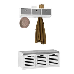 SoBuy FSR23-W-FRG282-W Meuble dEntrée Ensemble Portemanteau Mural 3 Tiroirs + Banc de Rangement avec Coussin Rembourré