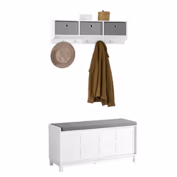 SoBuy FRG282-W + FSR86-W Meuble dEntrée Ensemble Portemanteau Mural 3 Tiroirs + Banc de Rangement avec 2 Porte Coulissantes