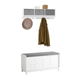 SoBuy FRG282-W + FSR86-W Meuble dEntrée Ensemble Portemanteau Mural 3 Tiroirs + Banc de Rangement avec 2 Porte Coulissantes