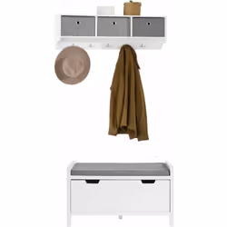 SoBuy Meuble d'Entrée Ensemble Portemanteau Mural 3 Tiroirs + Banc de Rangement avec Coussin Rembourré et 1 Abattant FRG282-W ...