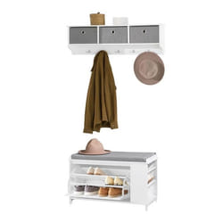 SoBuy FRG282-W + FSR105-W Meuble dEntrée Ensemble Portemanteau Mural 3 Tiroirs + Banc de Rangement