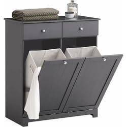 Sobuy - BZR33-DG Meuble Bas de Salle de Bain Armoire Toilette avec 2 Tiroirs et 2 Paniers à Linge Meuble de Rangement Coffre à Linge L78xP38xH90cm –