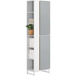 Sobuy - BZR76-HG Meuble Colonne de Salle de Bain Placard Armoire Toilette Haute Etagères de Rangement Meuble de Rangement sur Pieds avec 2 Portes, 6