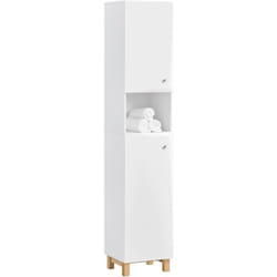 Sobuy - BZR91-W Meuble Colonne de Salle de Bain avec 6 Compartiments de Rangement, Placard Armoire Haute, Étagère de Rangement sur Pieds au Style
