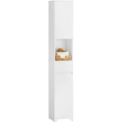 Sobuy - BZR109-W Meuble Colonne de Salle de Bain Armoire Haute Etagère de Rangement Meuble de Rangement sur Pieds avec 2 Portes et 1 Tiror et 1
