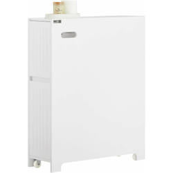 Sobuy - BZR111-W Armoire wc Toilettes Compact, Meuble de Rangement Salle de Bain Étroit sur Roulettes, Support Papier Toilette avec 1 Porte