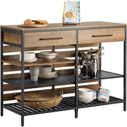 Sobuy - FSB85-PF Îlot Central Table de Comptoir Meuble de Rangement de Cuisine Multi-rangements avec 2 Tiroirs et 3 Étagères, Cadre en Acier Stable,