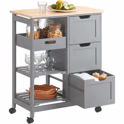 Cette moderne desserte de cuisine à roulettes est super pratique pour ranger vos verres de vin, bouteilles, ustensiles de cui ...