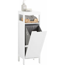 Sobuy - BZR122-W Meuble Bas de Salle de Bain avec Corbeille à Linge, Armoire Toilette, Meuble Demi-Colonne, Meuble de Rangement avec 1 Panier à