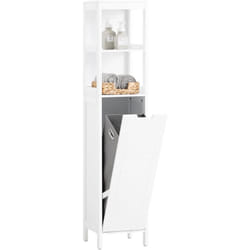Sobuy - BZR123-W Meuble Colonne de Salle de Bain, Armoire Toilette Haute, Meuble Salle de Bain Placard avec Étagères et Panier à Linge, Blanc