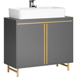 Sobuy - BZR129-HG Meuble sous Lavabo, Meuble sous Vasque avec 2 Portes et 2 Étages, Meuble sur Pied de Salle de Bain, Placard Armoire de Rangement