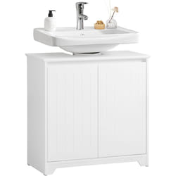Sobuy - BZR108-II-W Meuble sous Lavabo de Salle de Bain, Meuble sous évier, Meuble sous Vasque, Meuble évier de Cuisine, Housse Colonne lavabo avec 2