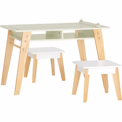 SoBuy Ensemble Table et 2 tabourets pour Enfant, KMB92-GR Cet ensemble de table et deux tabourets est parfait pour enrichir l ...