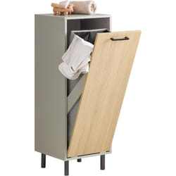 Sobuy - BZR132-NG Armoire de Salle de Bain, Armoire à Linge, Corbeille à Linge, Meuble Bas de Salle de Bain avec 1 Panier à Linge sur Pieds, Couleur
