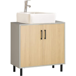 Sobuy - BZR133-NG Meuble Sous Lavabo, Meuble sous Vasque, Meuble Salle de Bain avec 2 Portes et 2 Étages, Placard de Rangement Salle de Bain, L60 x