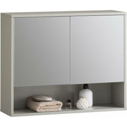 Sobuy - BZR134-NG Armoire Murale de Salle de Bain avec Miroir, Meuble de Toilette Suspendue Placard de Rangement avec 2 Portes, Compartiment Overt et