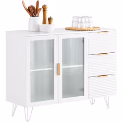 SoBuy Buffet de Cuisine avec 2 Portes et 3 Tiroirs, Blanc, FSB86-W Cette armoire de rangement latérale offrira une excellente ...