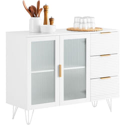 Sobuy - FSB86-W Buffet Bas, Commode Armoire de Rangement, Buffet Bahut pour Cuisine Salle à Manger Salon Entrée avec Placard, 3 Tiroirs et 2 Portes