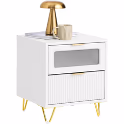 SoBuy Table de Chvet avec 2 tiroirs Bout de canapé, Blanc, FBT123-W La couleur blanche classique et les poignées en métal dor ...