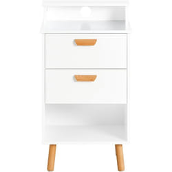 Sobuy - FBT125-W Table de Chevet, Table de Nuit, Table d'Appoint, Bout de Canapé avec 1 Étagère, 2 Tiroirs et 1 Compartiment Ouvert pour Salon