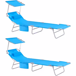 Lot de 2 Bains de soleil SoBuy pliable et réglable. Avec le pare-soleil réglable en continu, l'appui-tête amovible et la poch ...