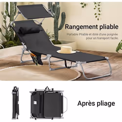 Lot de 2 Transats de Jardin OGS48-SCHx2 SoBuy - Chaises Longue Pliable Position réglable avec Parasol Pare Soleil - Noir